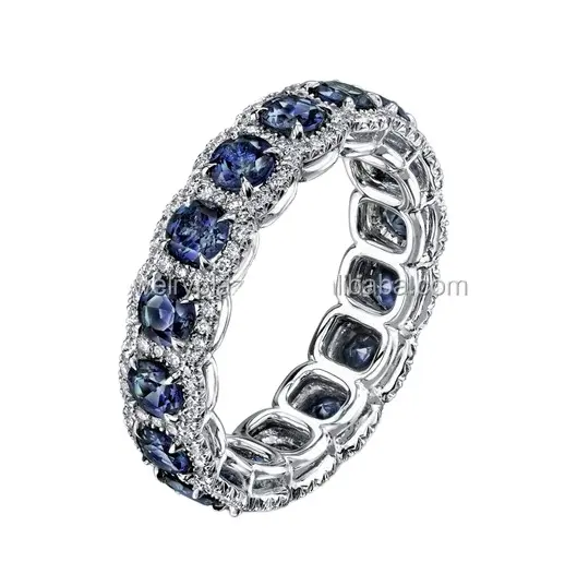 Sterling Silver Blue And White CZ Eternity Band Fashion Rings Jewelry