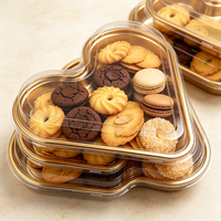Boîte à biscuits en plastique doré en forme de cœur, écologique, avec couvercle en PET transparent pour l'emballage de desserts, la Saint-Valentin, la boulangerie, la confiserie