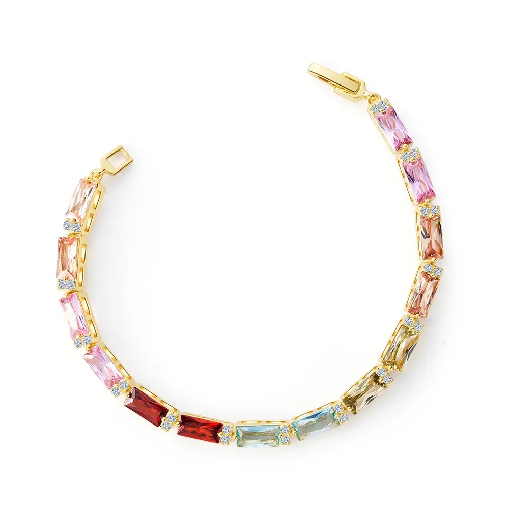 LIFTJOYS 2023 New Colorful Square AAA Zircon Tennis Chain Bracelet Brass Sweet Candy Series Fashion Women Jewelry