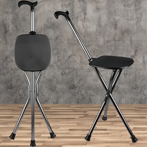 Bastón Plegable con Asiento, Mango Derby, Bastón Ajustable con Trípode, Silla Bastón Ligera, Ayuda de Movilidad <span class=keywords><strong>para</strong></span> Personas Mayores, Antideslizante - Product Image 1