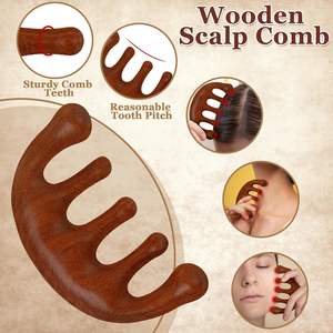 Peigne de <span class=keywords><strong>massage</strong></span> du cuir chevelu en bois personnalisé en 3 parties, outil Gua Sha pour les soins capillaires, la relaxation, le démêlage et la stimulation de la circulation sanguine - Product Image 5
