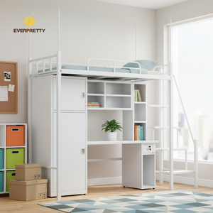 Lit superposé fonctionnel en métal pour enfants avec bureau, armoire et étagères pour dortoir scolaire - Product Image 3