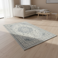 Huirong Modern Vintage Floral Runner Rugs 2x6ft Blue Low Pile Soft Polyester 1cm Thick Machine Washable for Home Corridor Use