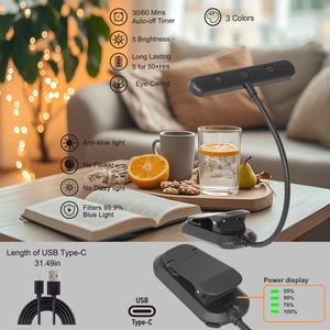 Lampe de lecture LED portable brevetée, créative et moderne, rechargeable par USB, à intensité variable et rotative, mini lampe à clip pour livre - Product Image 4