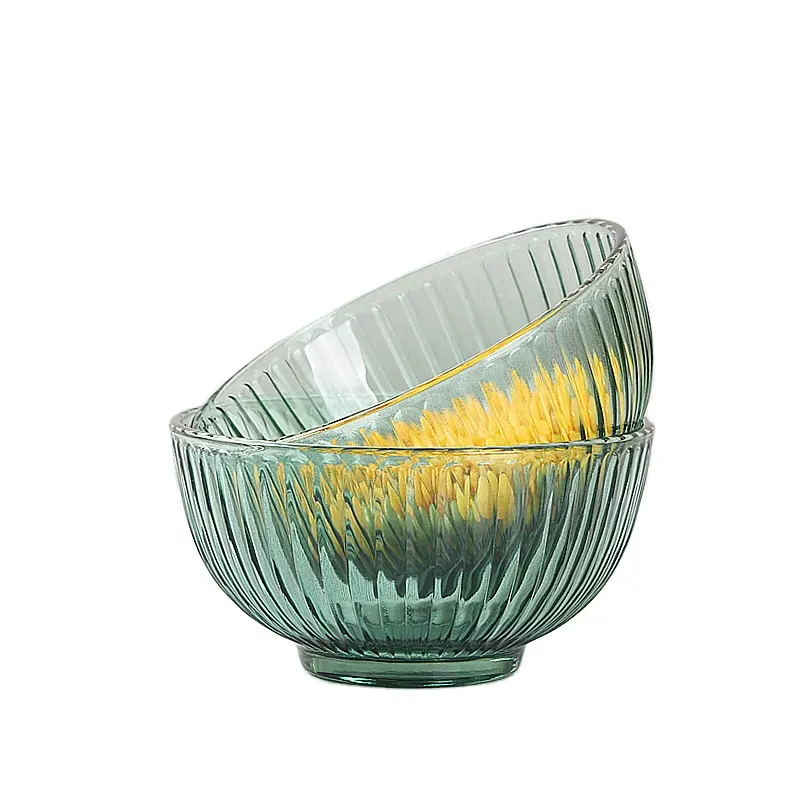 Light Green Vertical Stripe Glass Mixing Bowl for Kitchen, Baking, Prepping, Cooking Large Salad Bowl Stackable