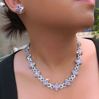 Parure de bijoux Hip Hop en saphir bleu, collier et boucles d'oreilles trèfle à quatre feuilles, chaîne cubaine en zircon cubique pour femme et homme