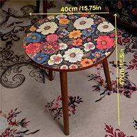 Meja Kopi Bundar Berbahan Kayu Solid dengan Motif Cetak, Cocok untuk Dekorasi di Ruang Tamu atau Kantor