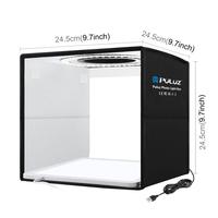Boîte à lumière LED portable pliable PULUZ PKT3101B 25 cm + panneau lumineux sans ombre + 12 fonds de scène