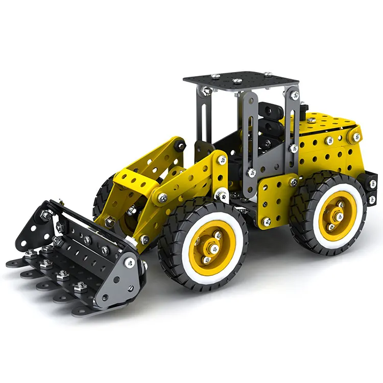 332PCS DIY Assembled Metal Engineering Vehicle Loader Alloy Construction and Disassembly Building Blocks Model Set for Kids