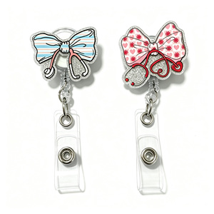 Porta Badge in Acrilico con Glitter <span class=keywords><strong>Serie</strong></span> Bow, Porta Tessere Elastico in Plastica, Ciondolo Decorativo, Porta Badge Avvolgibile - Disponibilità Immediata dalla Fabbrica - Product Image 5