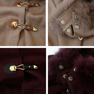 Meilleur prix d'usine taille unique femmes col en fourrure de renard <span class=keywords><strong>Cape</strong></span> en laine mélangée <span class=keywords><strong>Cape</strong></span> <span class=keywords><strong>manteau</strong></span> avec col en fourrure hiver tissé moelleux châle en fourrure de renard - Product Image 5