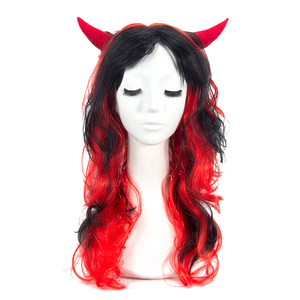 Perruque de cheveux synthétiques pour femme, accessoires de fête, robe fantaisie, perruque avec cornes de diable séduisantes, vente en gros - Product Image 1