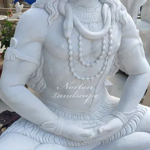 Fabrika toptan özel Hindu tanrı heykel el-oyma beyaz büyük mermer Lord Shiva heykeli için bahçe