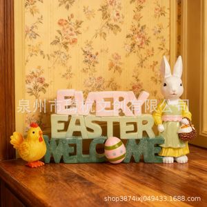 Easter Rabbit Figurine With Chicken And Signs Resin Decor For Home Indoor Easter Decoration - Product Image 4
