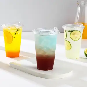 Custom 12Oz Clear Bubble Tea Wegwerp Pet Plastic Bekers Met Dome Deksels