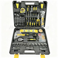 Ensemble d'outils à main professionnels, kit d'outils ménagers multi-pièces avec clé à molette, pinces, marteau, tournevis, douilles, boîte à outils noire