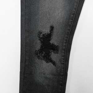 Jean de marque de haute qualité, style Rock Revival, déchiré, en denim, à double genouillère, <span class=keywords><strong>pour</strong></span> homme, grande taille, noir, coupe droite, avec maintien moyen - Product Image 4