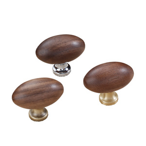 LCCDIS Walnut Wood Brass Cabinet <b>Knobs</b> Oval Rustic Style Drawer Handle Single Hole Installation - Product Image 3