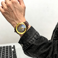 Montre de luxe étanche pour homme, automatique, avec tourbillon creux, bracelet en acier inoxydable doré, mouvement à quartz lumineux