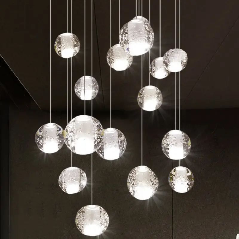 Creativo dimmerabile sfera di vetro lampade a sospensione bolla lampadario a sfera di cristallo lampade villa moderna doppia scala a chiocciola lampadine G4