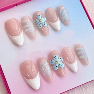 <span class=keywords><strong>Uñas</strong></span> Postizas Estilo Francés, Almendradas <span class=keywords><strong>de</strong></span> Lujo con Flores 3D para Bodas y Galas, Venta al Por Mayor <span class=keywords><strong>de</strong></span> <span class=keywords><strong>Uñas</strong></span> Artificiales - Product Image 2