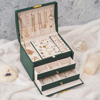 Caja de Almacenamiento de Joyería Rígida de 3 Capas, Personalizada, de Lujo, con Papel de Regalo de Terciopelo, 2 Cajones, Herrajes Metálicos Dorados en Relieve, Portátil