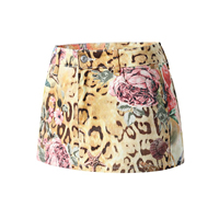 Dames mini-denimrok met luipaardbloemenprint, zakken in de middentaille, vintage Y2K korte rok