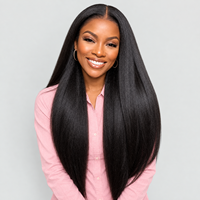 Perruques en cheveux humains lisses Yaki pour femmes noires, perruques frontales en dentelle 13x4 naturelles, cheveux humains raides crépus, perruque de 18 pouces