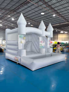 Château gonflable commercial en PVC blanc pour aire <span class=keywords><strong>de</strong></span> jeux extérieure, avec toboggan et piscine à balles, idéal pour les entreprises <span class=keywords><strong>de</strong></span> location - Product Image 4
