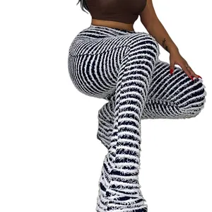 Streetwear Skinny tricot fourrure Leggings femmes 2022 taille haute pantalon noir pantalon de survêtement pantalon décontracté