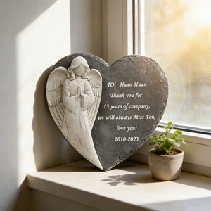 Plaque commémorative en résine personnalisable à deux tons en forme de cœur d'ange - Nom/date/citation gravable, idéale pour la décoration de jardin/maison et pour les animaux de compagnie/les êtres chers - Product Image 2