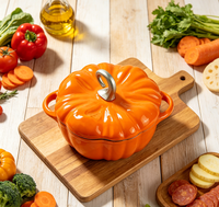 Cocotte ronde en fonte émaillée couleur orange, pot à citrouille de 20 cm de diamètre, compatible four et lave-vaisselle, avec couvercle