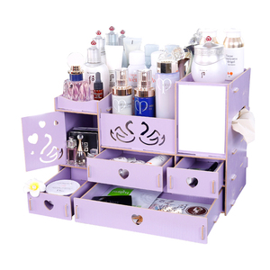 FAI DA TE In Legno Cosmetici Scatola di Immagazzinaggio Dell'organizzatore Dei Monili di Trucco w/Regolabile <span class=keywords><strong>Specchio</strong></span>, Scatola Del Tessuto, 4 Cassetti - Product Image 2