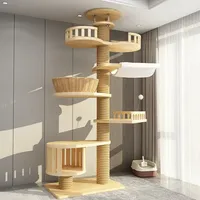 Arbre à chat en bois massif du sol au plafond avec griffoir en sisal, grande tour à chat à double pilier