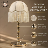 Lampe de table vintage ANNIELU en gros avec pompons, abat-jour perlé doré rechargeable, lumière de centre de table pour mariage, événement, fête, banquet
