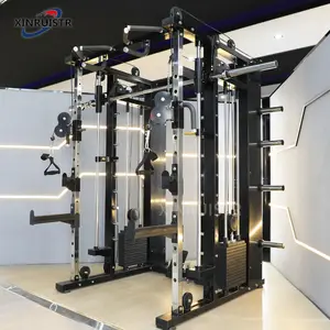 XINRUI Perlengkapan Gym Kebugaran Mesin Smith Multifungsi Fungsional Logo Kustom Komersial Lengkap dengan Tumpukan Berat