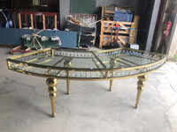 Table de réception ronde moderne en acier inoxydable et verre pour événements et mariages, mobilier de luxe doré/or rose pour hôtels et extérieur – Vente en gros