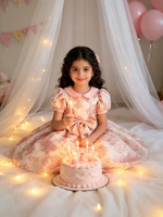 Robe de princesse de luxe en jacquard brodé pour filles, avec manches bouffantes et grand nœud, idéale pour anniversaire, mariage, fête, coupe trapèze