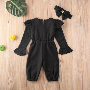 ใหม่เสื้อผ้าเด็กผู้หญิงแฟชั่นเด็กผู้หญิงชุด 2 ชิ้นลูกไม้แขนบานโบว์รอมเปอร์ที่คาดผมเด็กผู้หญิงเสื้อผ้าสตรีทแวร์ 1-5Y - Product Image 4