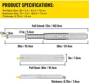 SNEIDA SND3076 Correderas telescópicas de alta resistencia con bloqueo para cajones, capacidad de carga de 225 kg, riel de rodamiento de bolas para uso industrial - Product Image 1