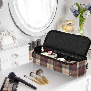 Classic Tartan Checkered Cosmetic Bag with Zipper Closure and Soft Handle Medium Capacity Makeup Pouch Portable Design - Product Image 6