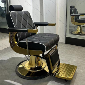 Fauteuil de coiffure haut de gamme avec structure métallique durable, base dorée, pivotant à 360°, en cuir PU de luxe - Product Image 3