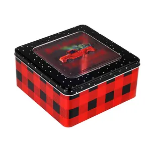 Custom Printing Square Cookie Tin Box With Clear Window Empty Metal Gift Food Packaging Box