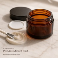 Pot en verre cosmétique ambré brun avec couvercle noir mat à large ouverture, 10 ml, 20 ml, 30 ml, 50 ml