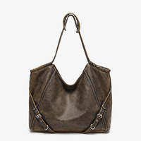 Sac fourre-tout vintage Y2K en PU pour moto, grande capacité, sac à bandoulière délavé avec boucle et surpiqûres pour les tenues quotidiennes des femmes modernes