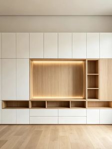 Mueble de TV Moderno de Piso a Techo, Mueble de Pared para Entretenimiento, Mueble de Almacenamiento de Madera para Sala de Estar, Villa o Apartamento - Product Image 2