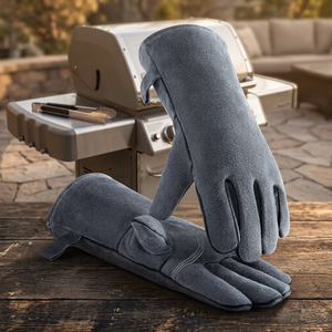 Gants de sécurité en cuir résistants à la chaleur, 14 pouces, manchette droite, durables, anti-chaleur, texture lisse - Product Image 3