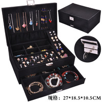 Boîte à bijoux de luxe en velours vert, plateau carré en bois et daim, présentoir pour boucles d'oreilles, bagues et colliers, avec serrure, design et logo personnalisables