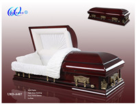 Ataúd de Madera Estilo Americano URD-A487 La Pieta, Interior de Terciopelo Color Marfil, Acabado Brillante, Duradero, para Funeral