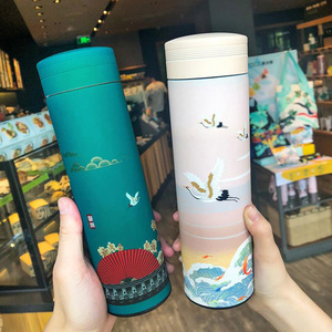 Thermos Solhui 500 ml, style chinois rétro créatif, pour hommes et femmes, étudiants, en acier inoxydable, flacons isothermes littéraires, bouteille d'eau - Product Image 2